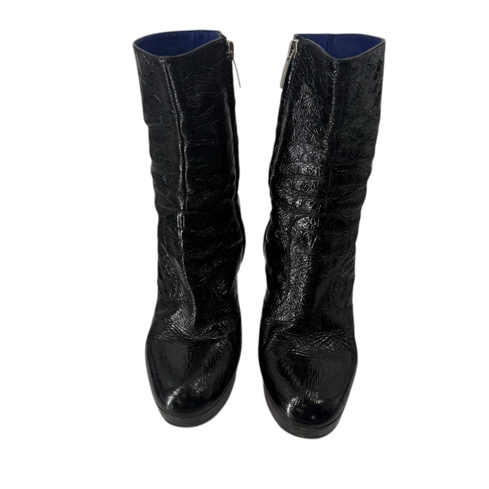 Sergio Rossi Black Textured Leather Platform Stiletto Designer Boots, 36 - Picture 9 of 16